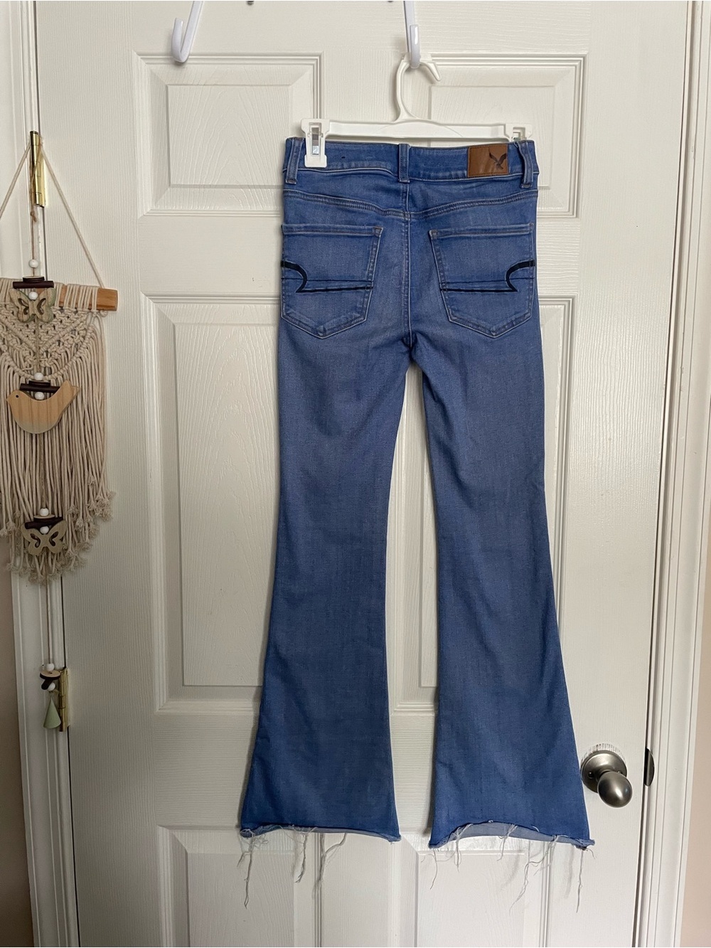 AEO DENIM x CAFE High Rise Super Stretch Women’s size 2 Short Blue Flared Jeans